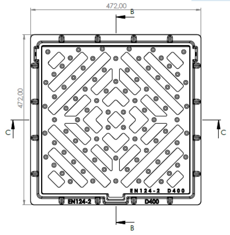 Cast iron grids, 472x472mm, Class D400