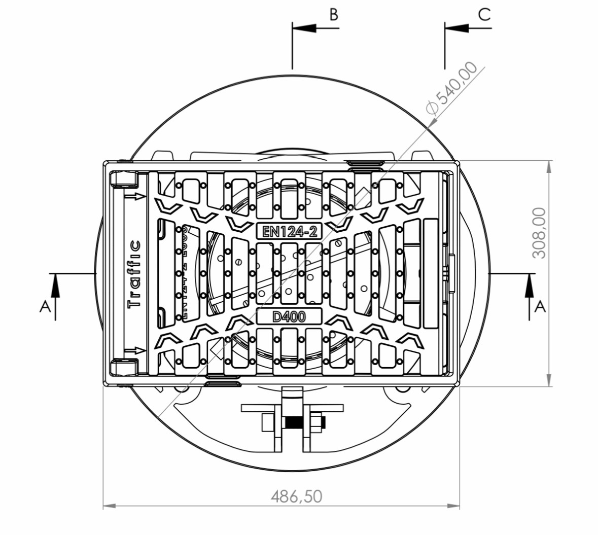 Чугунена Решетка за мостове с вертикално оттичане, Клас D400