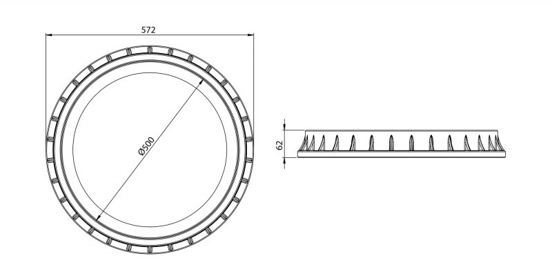 Polypropylene PP cover, Ø500, Class A15