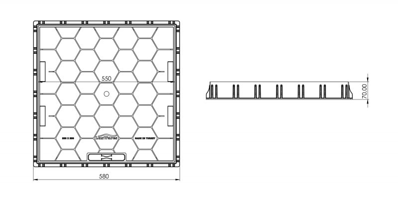 Cover with the possibility of embedding in Polypropylene PP, 55x55 cm., Class A15