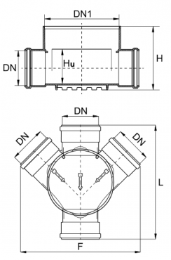 Shaft bottom, 315 with 3 inlets and 1 outlet, Ø 160