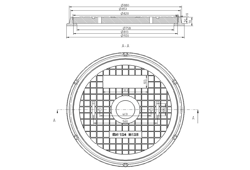 Covers made of glass-reinforced polymer-concrete, Ø800, Class B125
