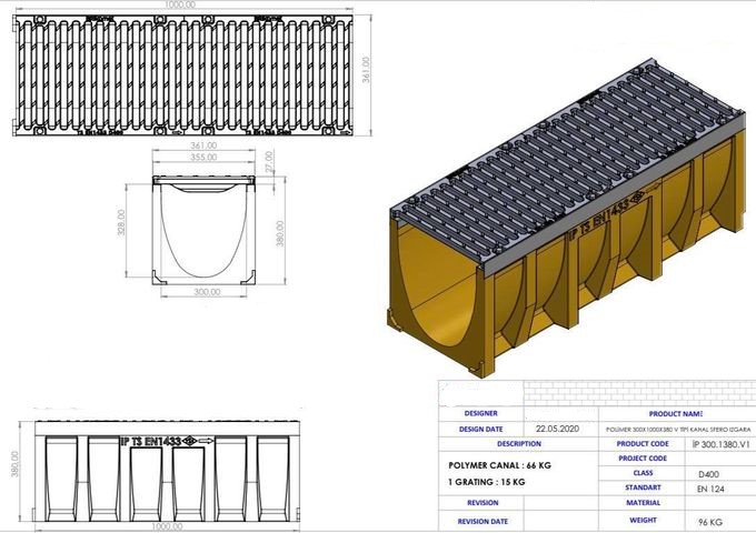 Linear Drains V300, 300 x 1000 x 380 mm, Class D400
