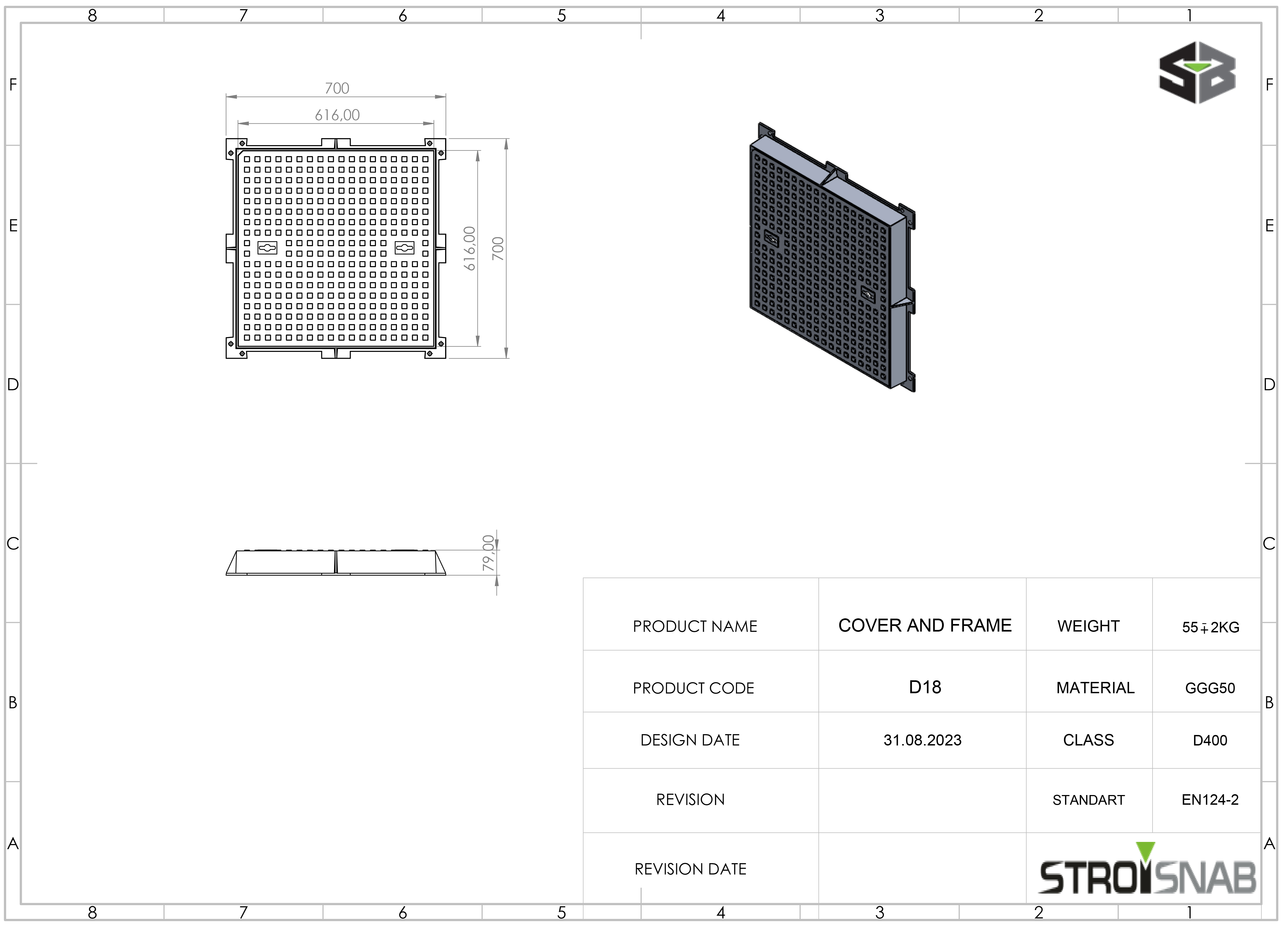 Чугунен Капак, Квадратен 600x600, Клас D400
