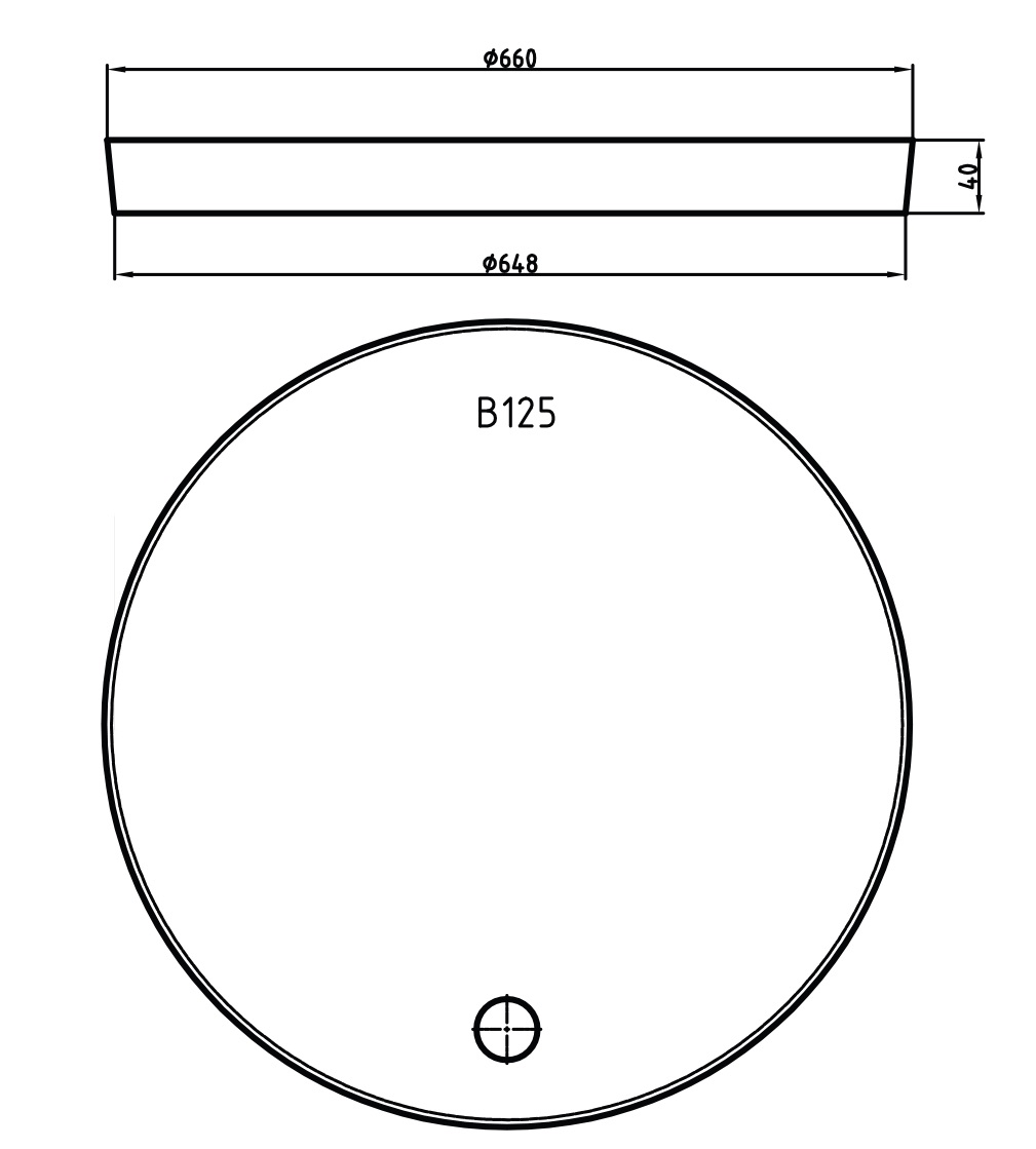 Polymer-concrete covers, Ø648 mm, Class A15, B125