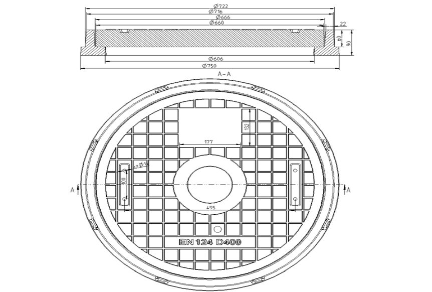 Covers made of glass-reinforced polymer-concrete, F660, Class D400