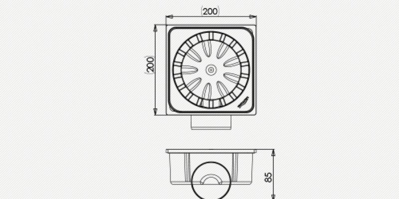 Siphon PP with horizontal drainage, 200mm. x 200mm., Class A15