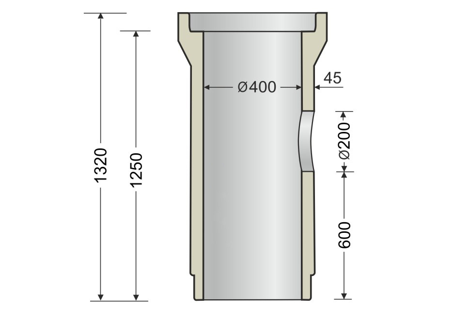 Concrete pipe Ø400 mm, L=1250mm, with hole Ø200