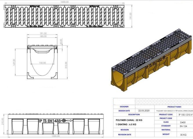 Linear Drains V150, 150 x 1000 x 210 mm, Class D400