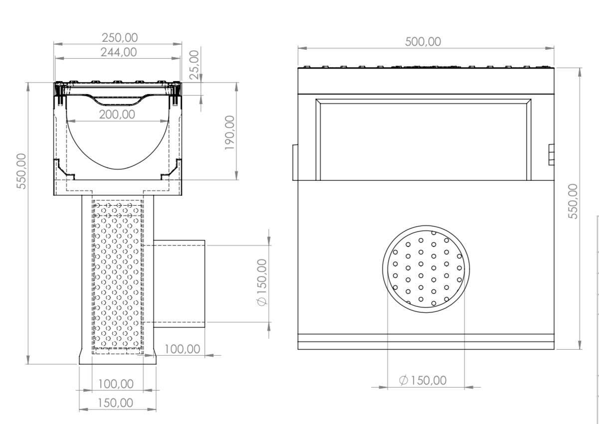 Collection shaft for linear drain V200, Class D400