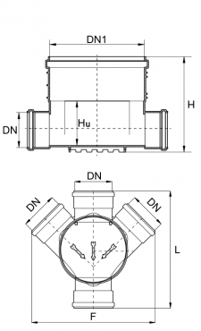 Shaft bottom, 400 with 3 inlets and 1 outlet, Ø 160