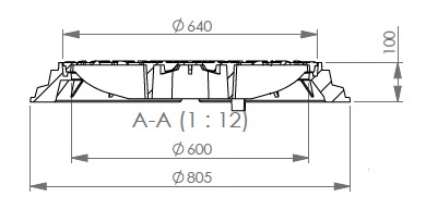 Чугуненa Решеткa с кръгла рамка Ф600, Клас D400
