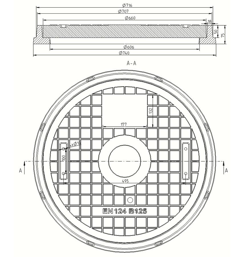 Covers made of glass-reinforced polymer-concrete, Ø660, Class B125