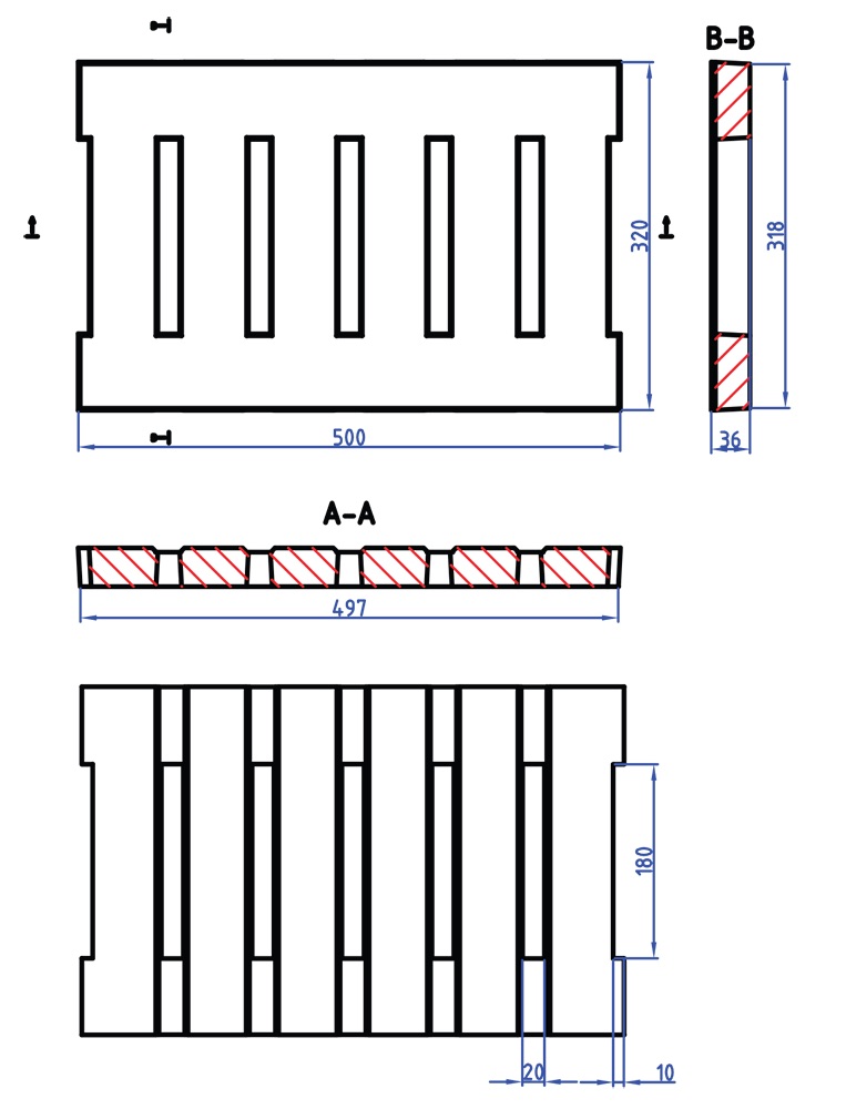 Polymer-concrete catch-drain grid, 320 x 500 mm, Class B125