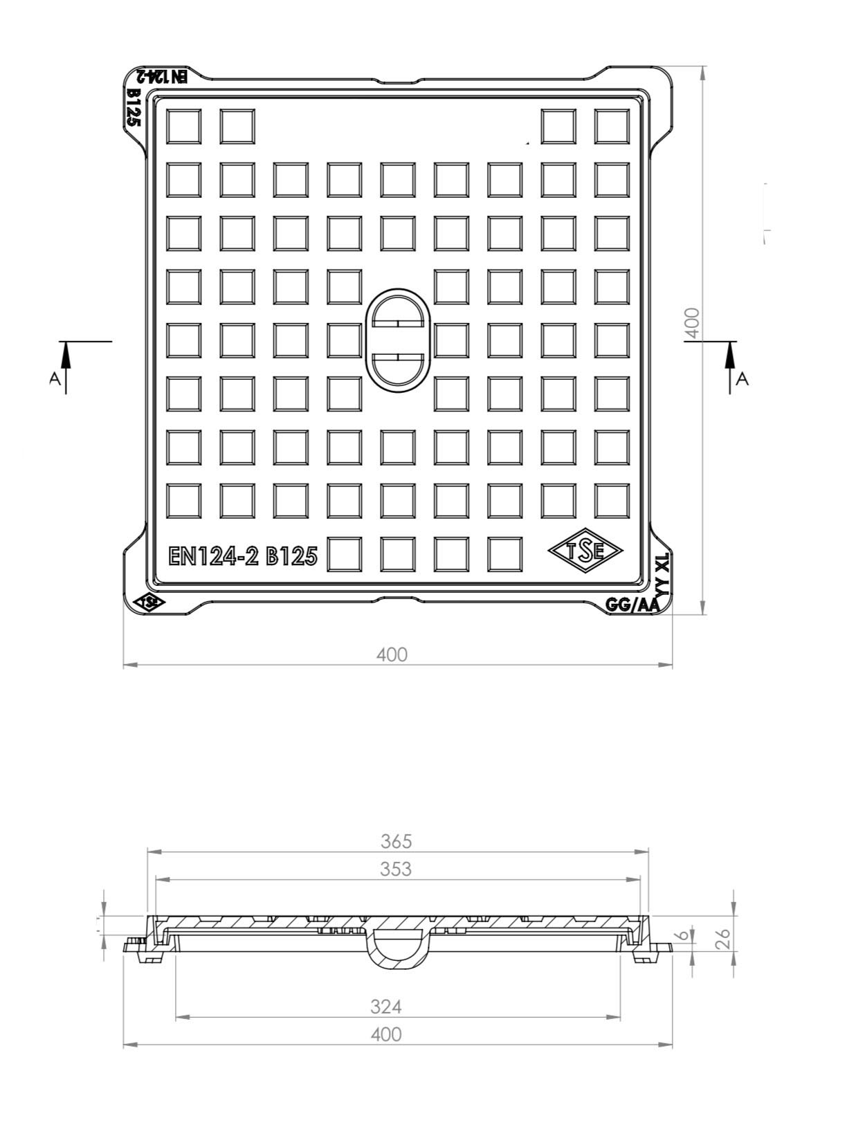 Чугунен Капак, Квадратен 324x324, Клас B125