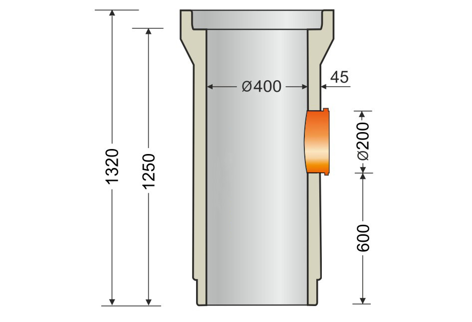 Concrete pipe Ø400 mm, L=1250mm, with PVC socket Ø200