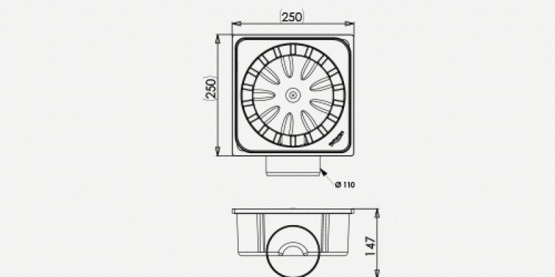 Siphon PP with horizontal drainage, 250mm. x 250mm., Class A15