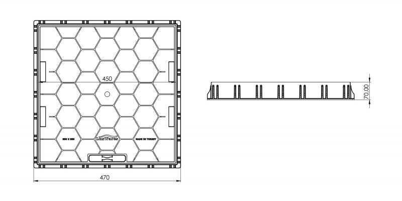 Cover with the possibility of embedding in Polypropylene PP, 45x45 cm., Class A15