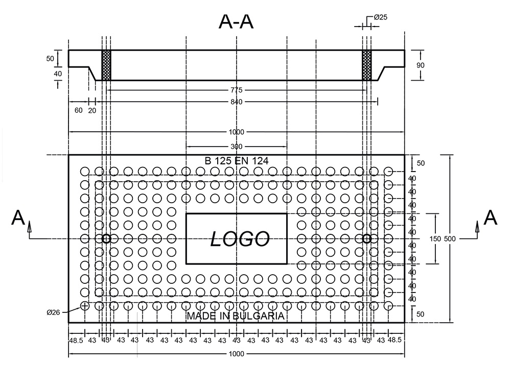 Polymer-concrete covers, 1000 x 500 mm, Class B125